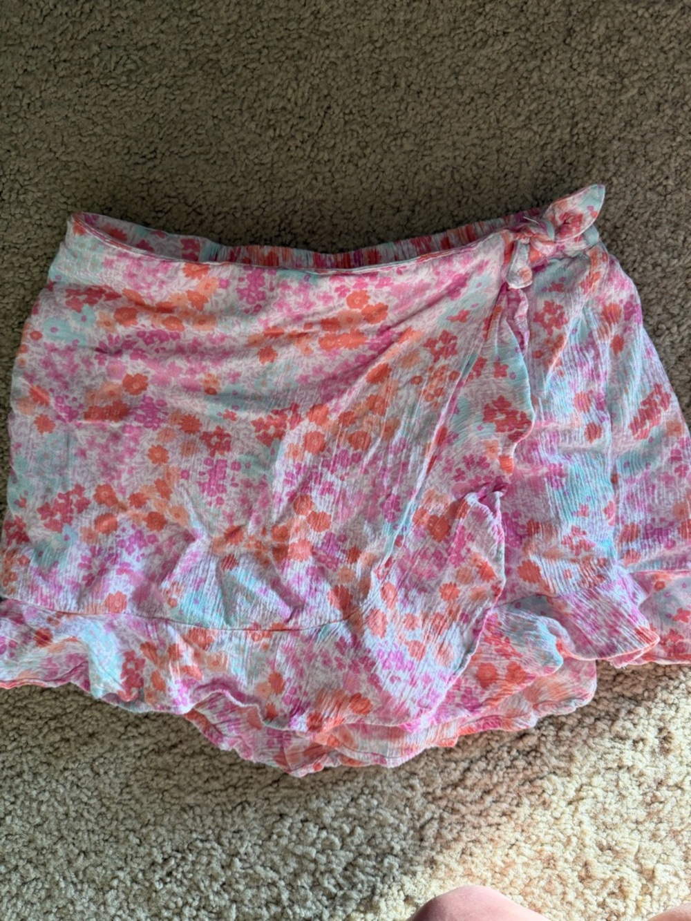 Billabong Pink Orange Floral Wrap Skirt with Ruffle Hem